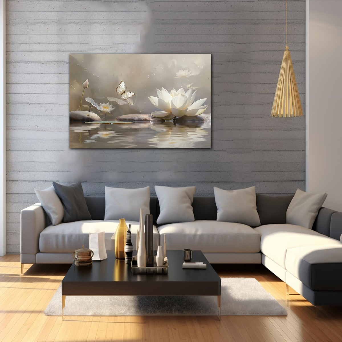Zen Wall Art White Lotus Flower Canvas Art Print for Spa Bathroom Decor (Zen Stones Canvas Frame-18 / 48"L x 32"W)