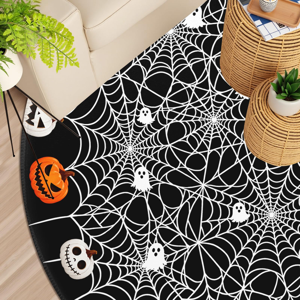 Halloween Round Area Rug 5ft (Spooky-spider Web / 5' (Round))