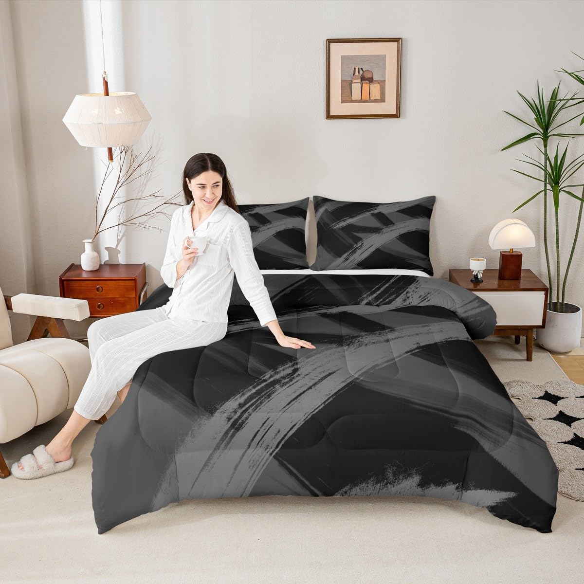 Black Grey Comforter Set Full Size Bedding Set (Multi 45692 / Full)