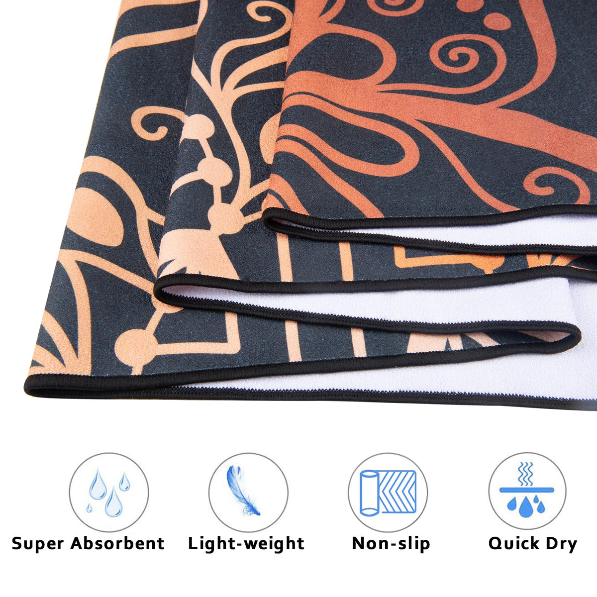 Non Slip Hot Yoga Towel (Luxury Golden Mandala / 70"x26")
