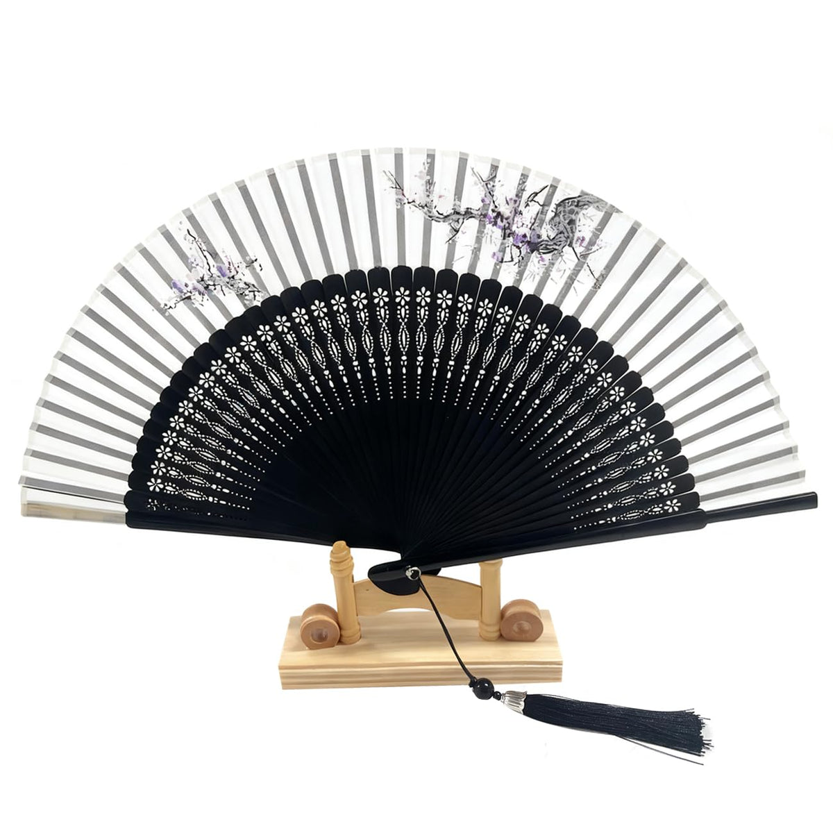 Hand Fan for Vintage Japanese Bamboo Silk Elegant for Dance Music Festival Wedding Church Decoration Party (Grey / Medium)