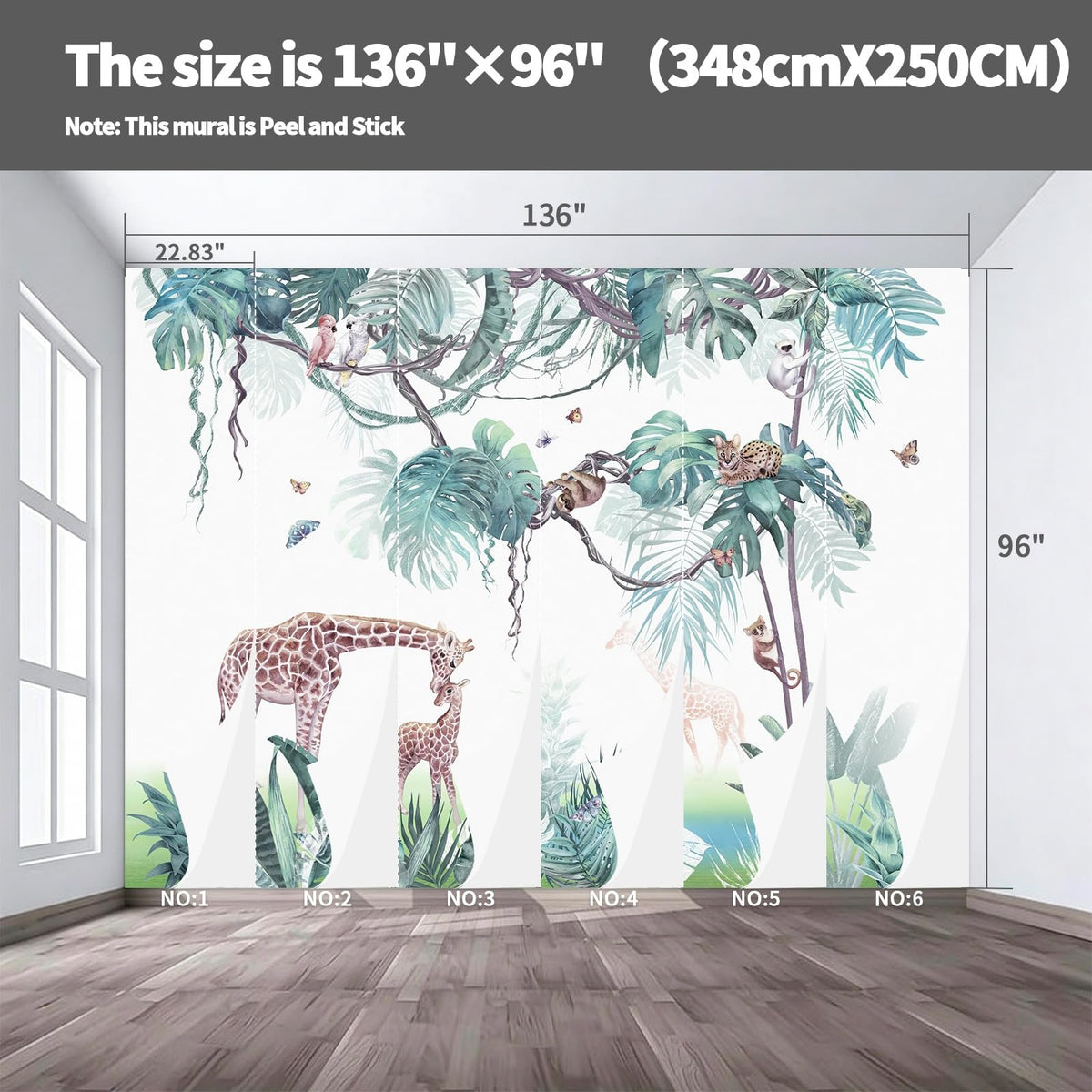 Peel Stick Wall Mural Wallpaper Safari 136"x96" Decor G09 (G09 / 136" x 96")