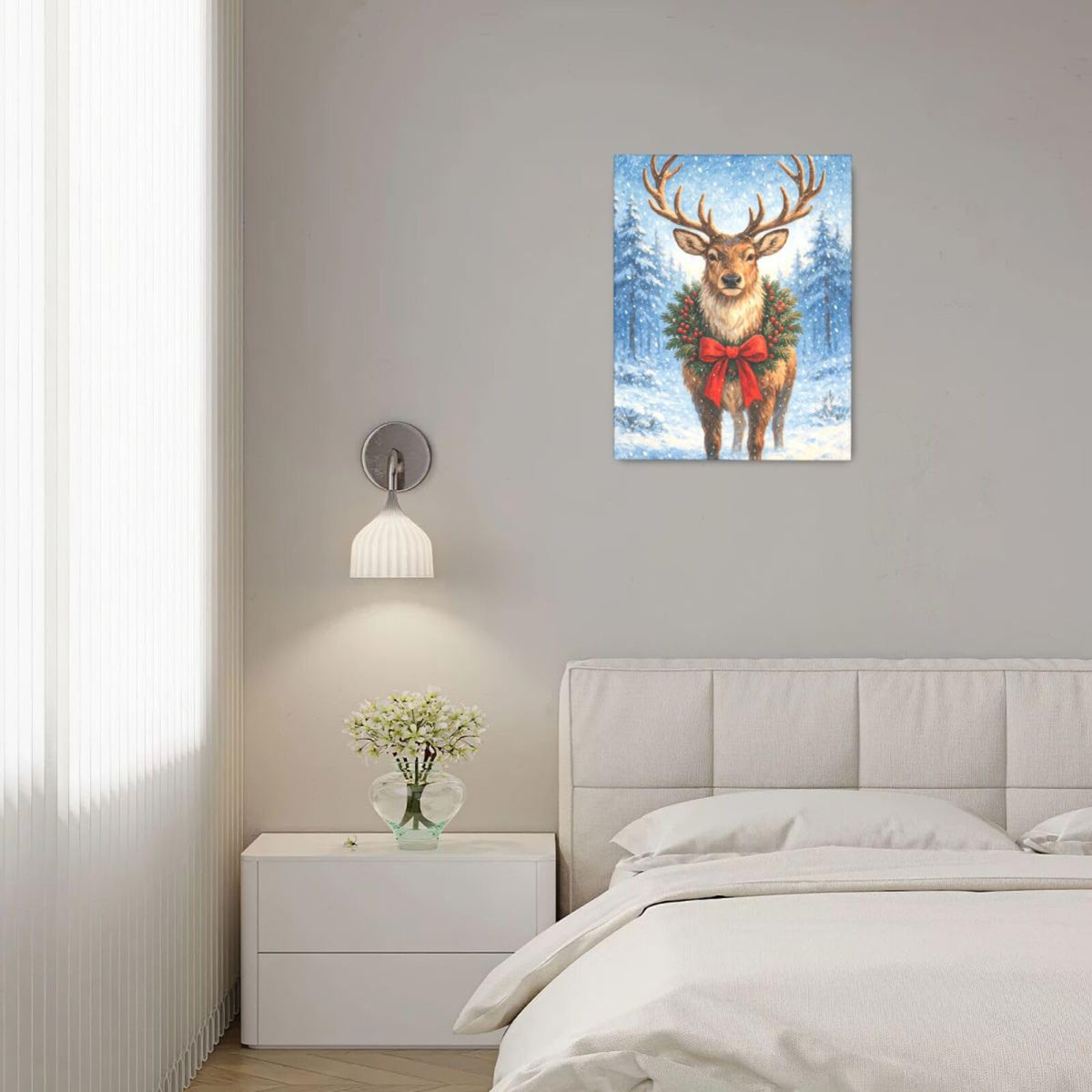 Christmas Reindeer Wall Art Winter Animal Canvas Wall Decor Pictures Paintings Prints Artwork Framed Decorations For Bathroom Bedroom Living Room Office Gifts 16" x 20" (Deer / 20"L x 16"W)