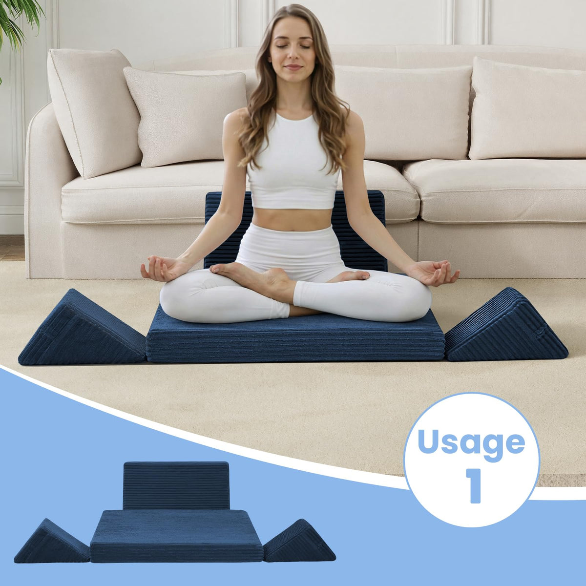 Meditation Cushion (Navy Blue / 24X24X2 Inch)