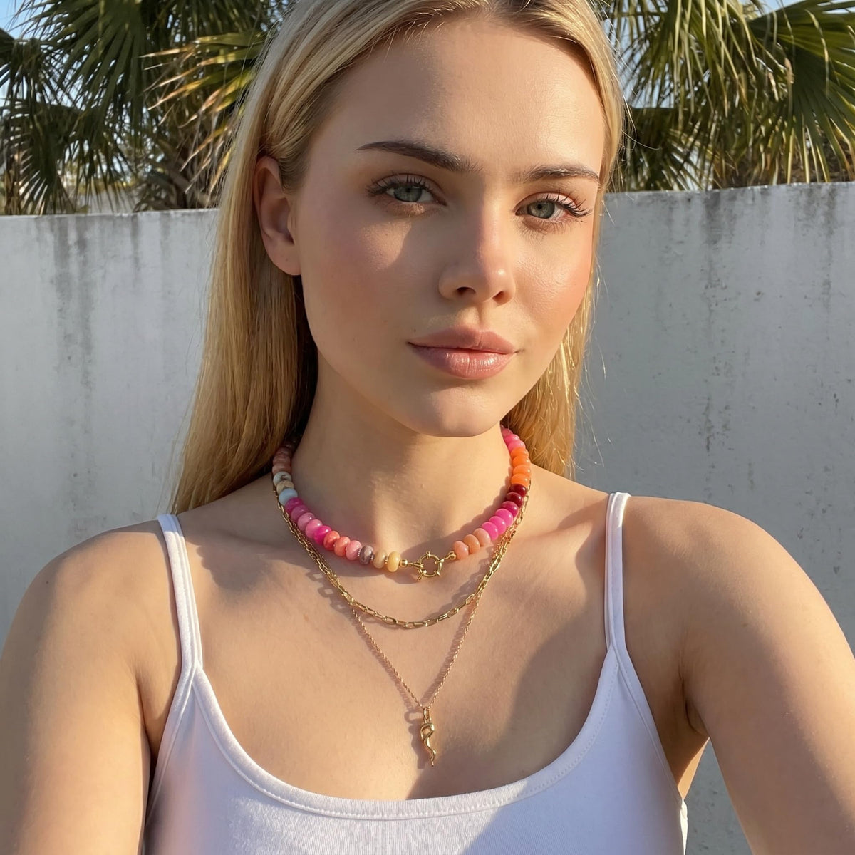 Hot Pink Natural Stone Beaded Choker Necklace for Women (Hot pink-Series)