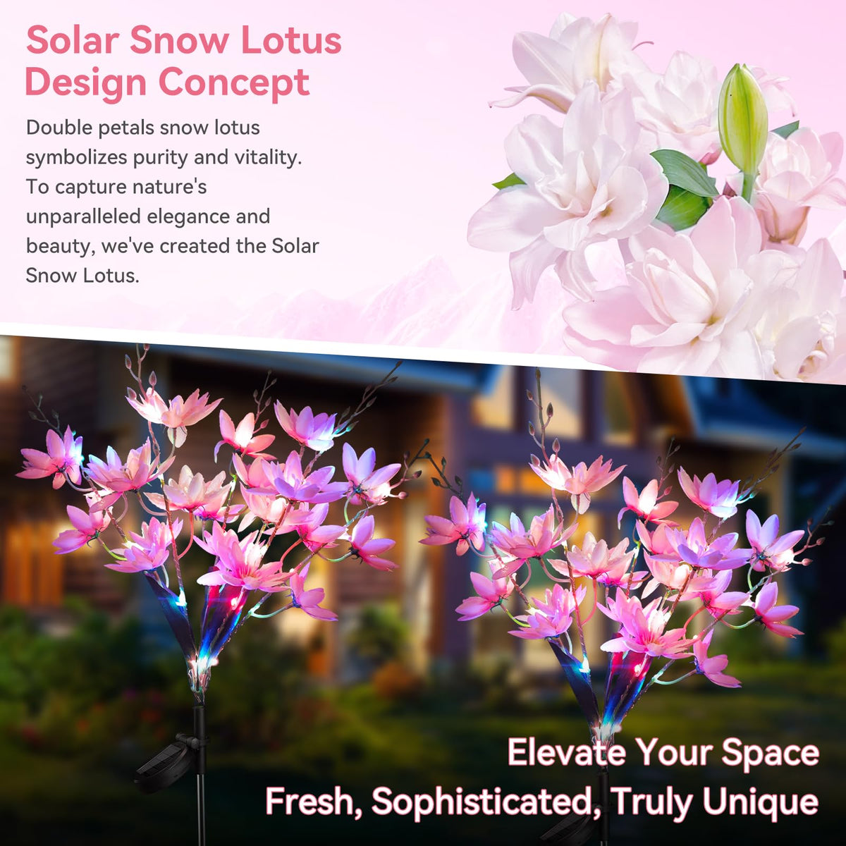 Solar Flowers Outdoor Waterproof IP65 (Pink / 2 Packs)
