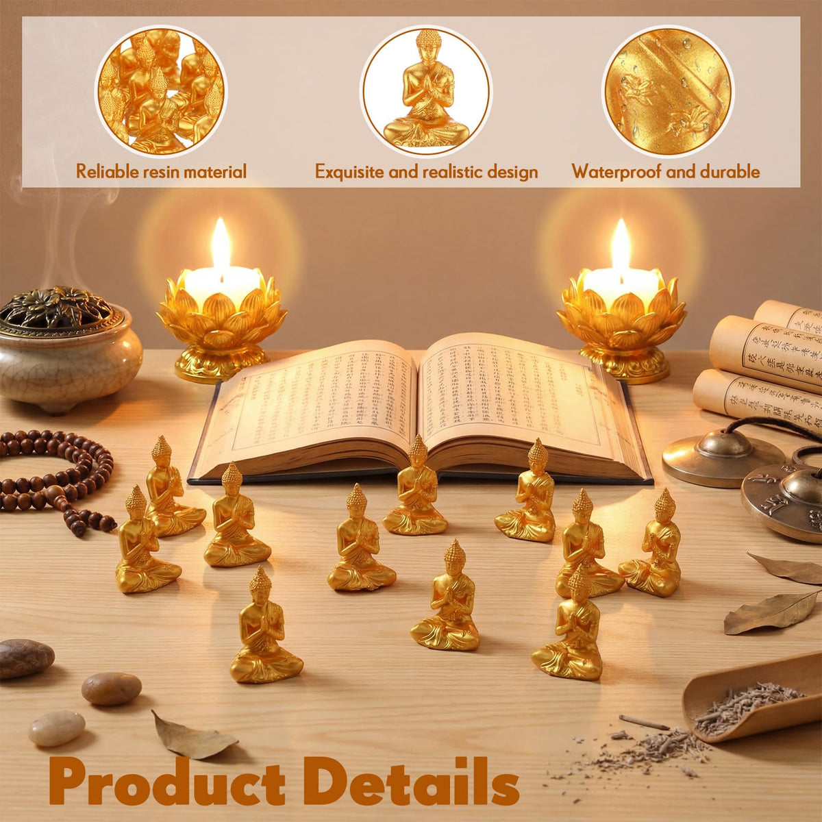 30 Pcs Mini Gold Buddha Figurines Bulk (Shakyamuni)