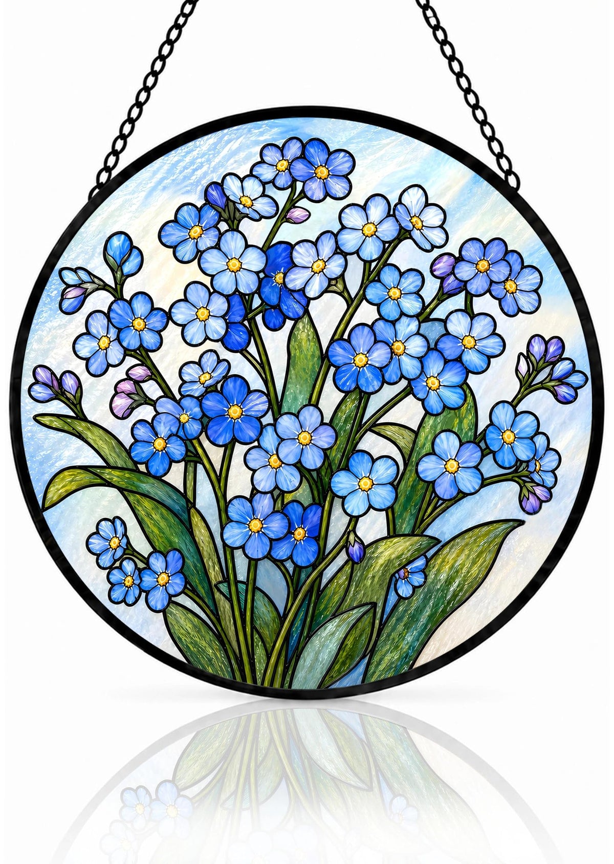 Forget Me Not Gifts for Women Suncatcher Stained Glass Window Hanging 6.3in (Forget Me Not / 6.3 x 6.3 IN)