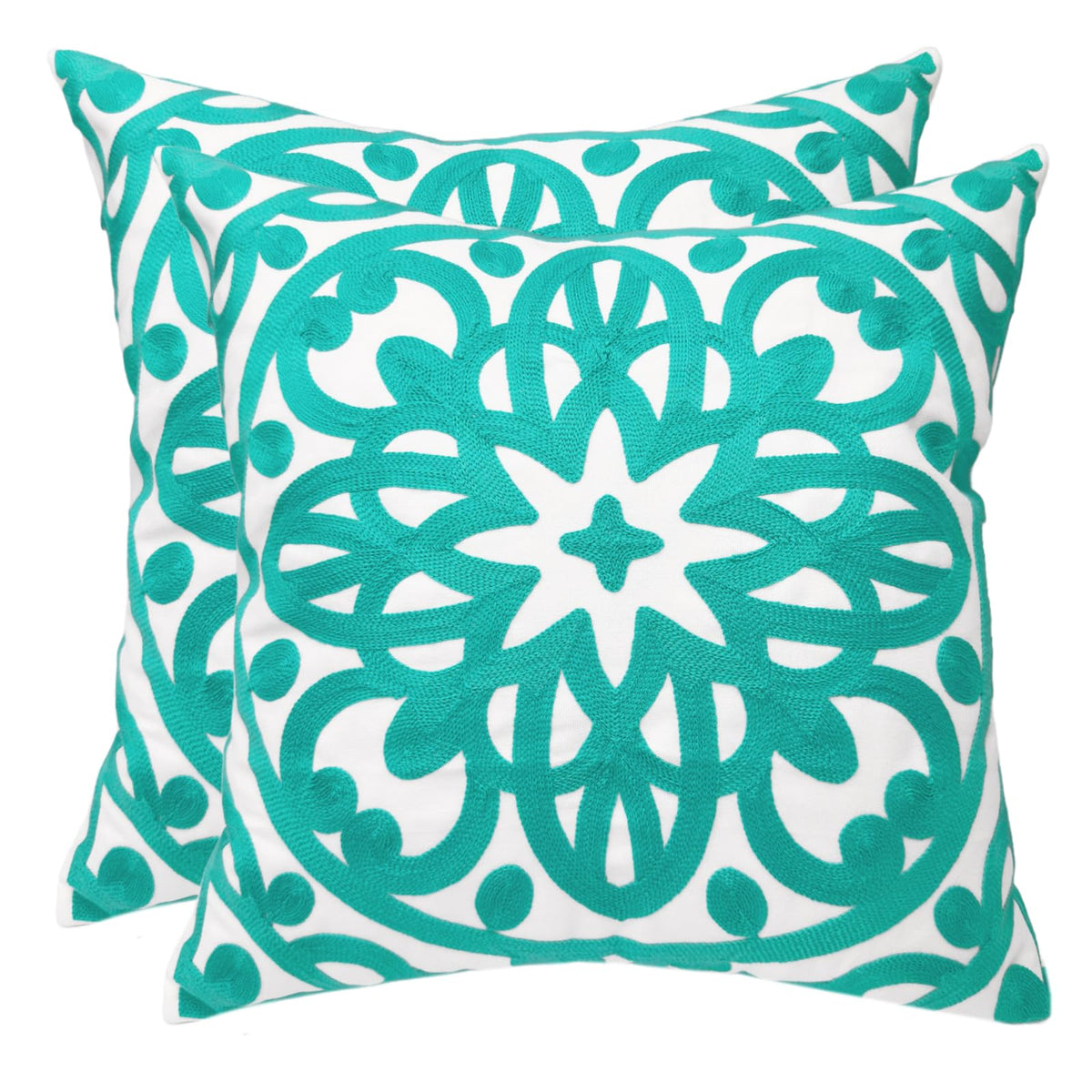 Summer Embroidered Throw Pillow Cover 18"x18" Set of 2 (Turquoise / 18" x 18" (Pack of 2))