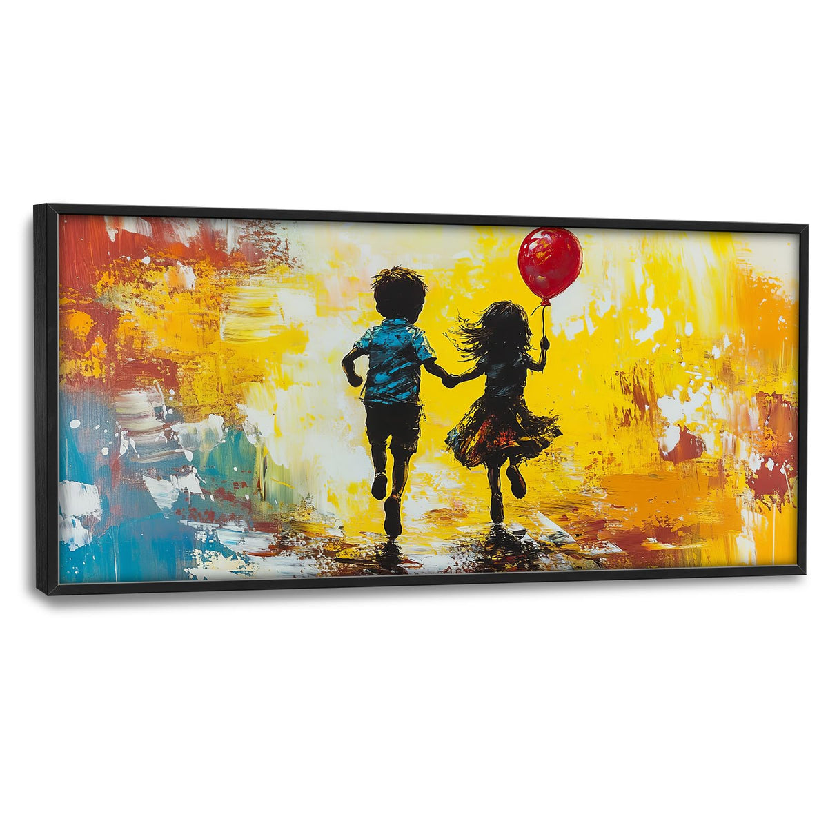 Large Framed Banksy Wall Art Colorful Graffiti Children Art 60"x30" (graffiti / 60"L x 30"W)