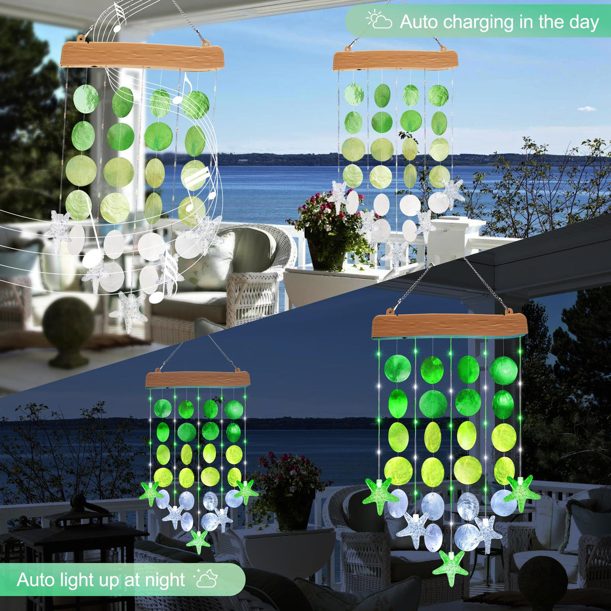 Solar Wind Chimes for Outside (White&green)