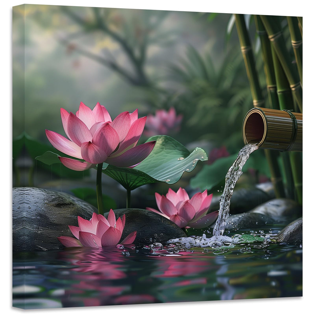 Zen Canvas Wall Art Lotus Flower Picture Prints Pink Water Lily Nature Spa Painting Spiritual Artwork for Meditation Room Decor Framed (Picture-1 / 18"L x 18"W)