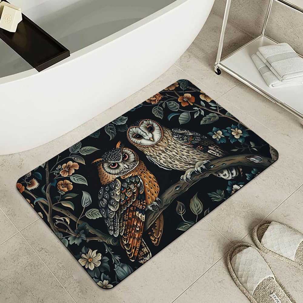 Bath Mat Bathroom Rug (Two Owls- / 20 x 31 inches)