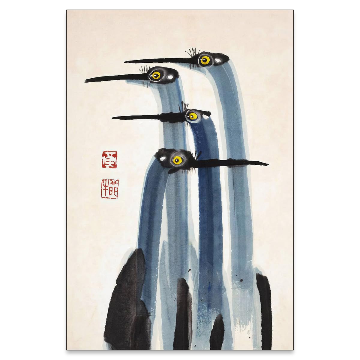 Vintage Japanese Crane Poster Antique Asian Bird Canvas Wall Art Blue Minimalist Animal Watercolor Prints for Country Farmhouse Wall Decor for Living Room Study Office 12x18 inch Unframed (Unframed / Japanese Decor / 18"L x 12"W)