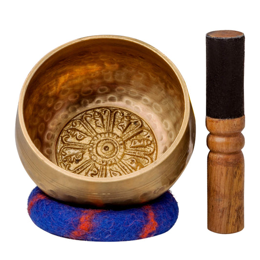 Tibetan Singing Bowl Set by The Ohm Store with 'Medicine Buddha' Engraving (4 Inch Singing Bowl)