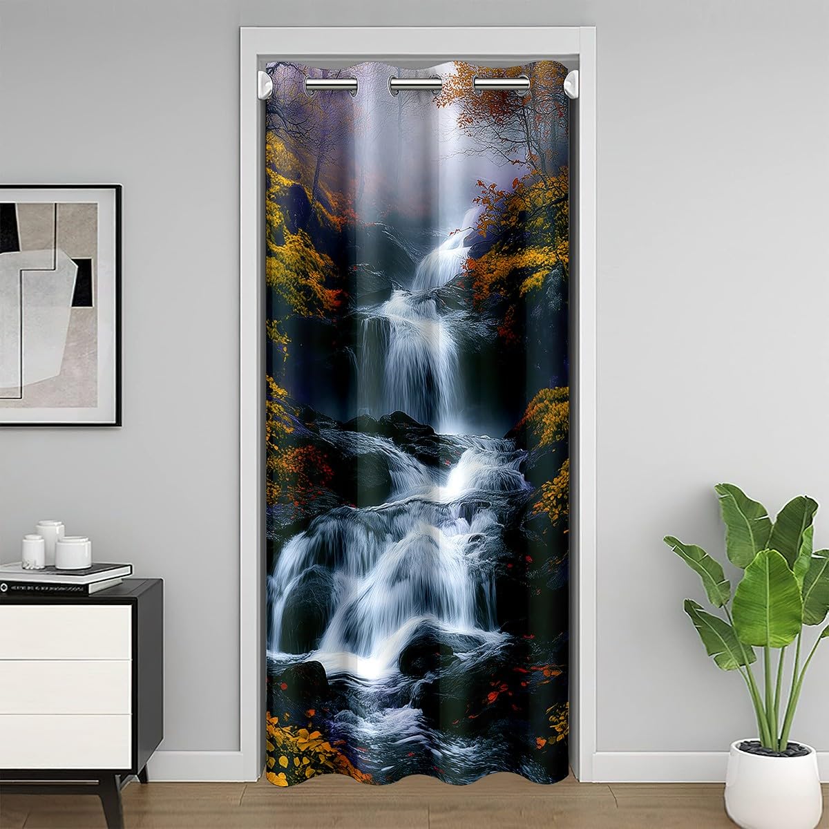 Waterfall Door Curtain for Doorway Privacy 34x80 Inch 1 Panel Kids Chinese Style Zen Closet Cover Teens Nature Scenery Room Divider Curtain Breathable Soft Golden Yellow Room Decor (Golden Yellow / 34"W x 80"L (Pack of 1))