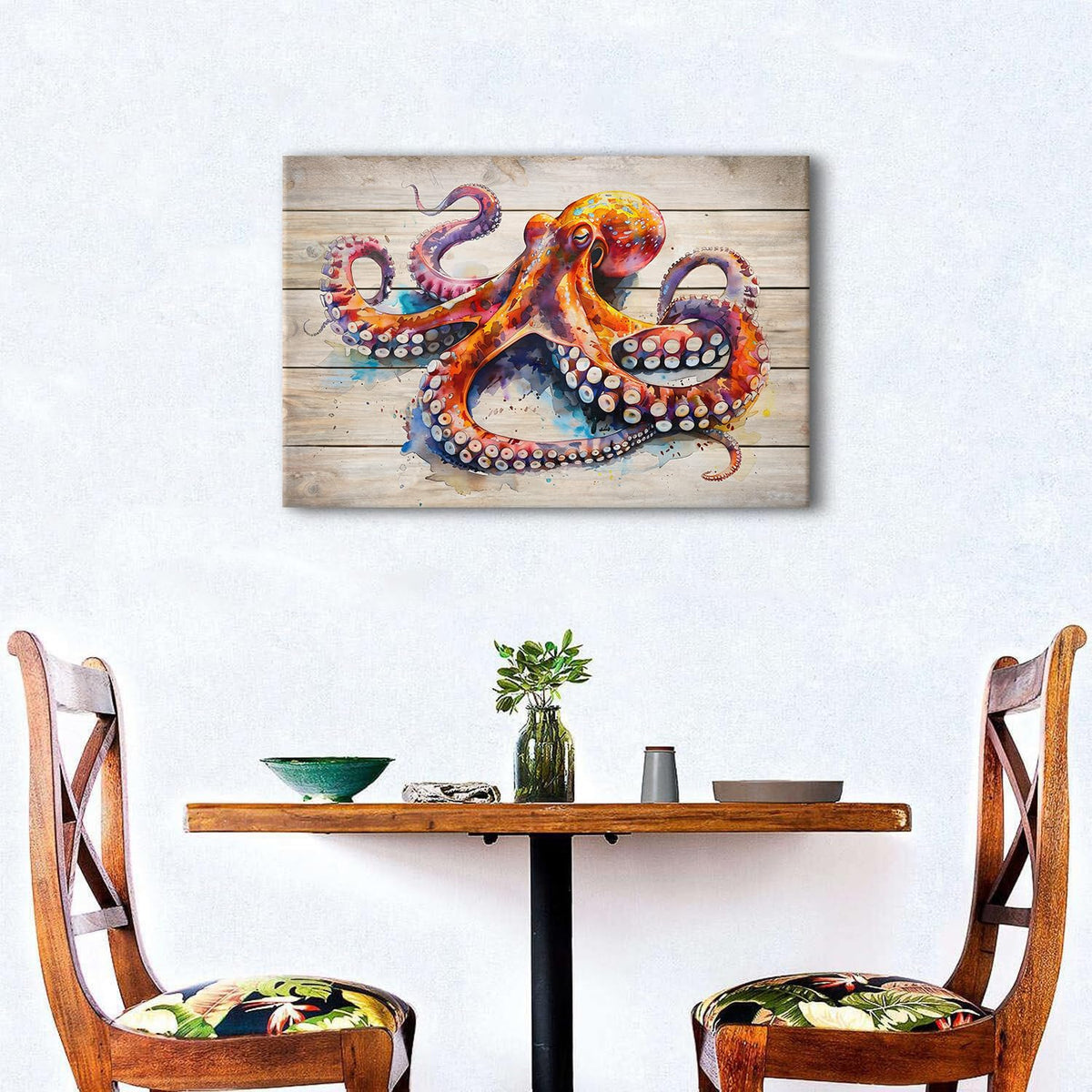 Watercolor Octopus Wall Art for Bathroom Canvas Marine Life Decor Sea Ocean Nautical Theme Picture Prints Underwater Animal Poster Sea Life Painting Artwork Living Room Office Decoration 16x24" (24"L x 16"W / Octopus)