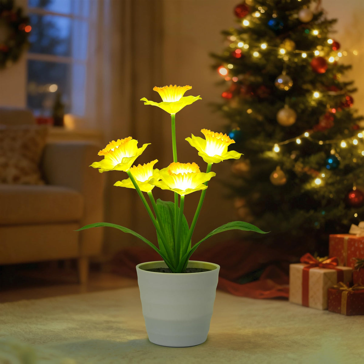 Artificial Daffodil Flower Night Light Gifts for Women Mom Grandma (Daffodil)