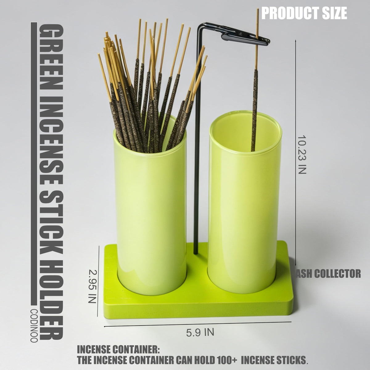 2 in 1 Incense Holder for Sticks (Solid Apple Green / 2 tall glass)