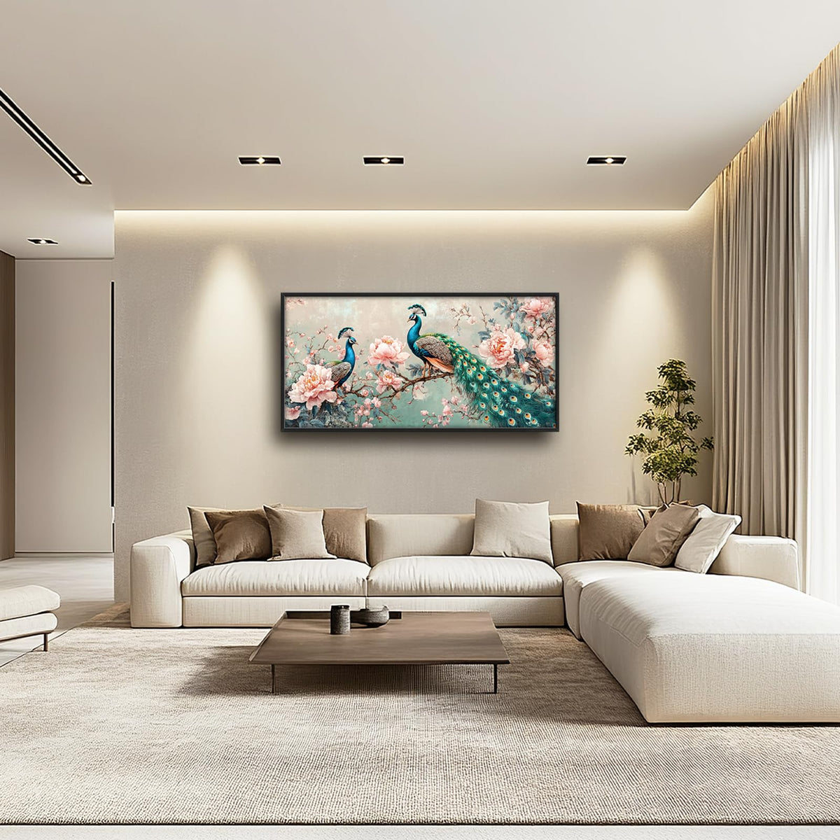 Peacock Large Wall Art Elegant Peacock Framed Wall Decor Canvas Pictures Painting for Living Room Bedroom Dining Room Women 30"x60" (Peacock Pink Floral / 60"L x 30"W)