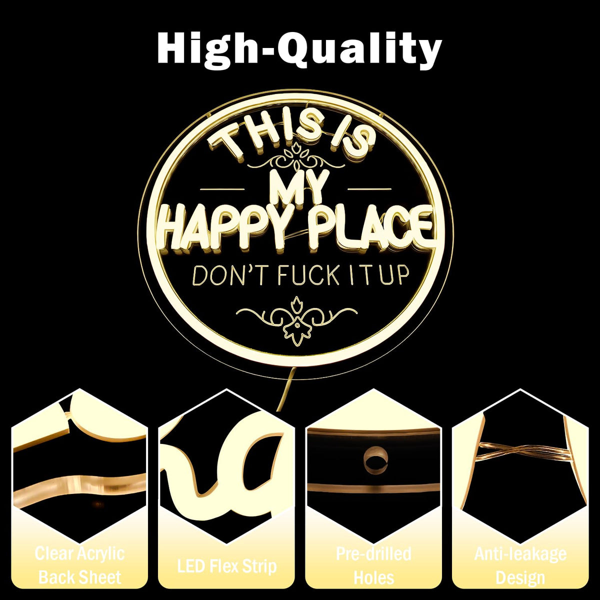 This is My Happy Place don't F it up Neon Sign Dimmable Funny Farmhouse Led Sign This Is My Happy Place Sign Humorous Neon Lights for Home Garden Bar Wall Decor (HappyPlace)