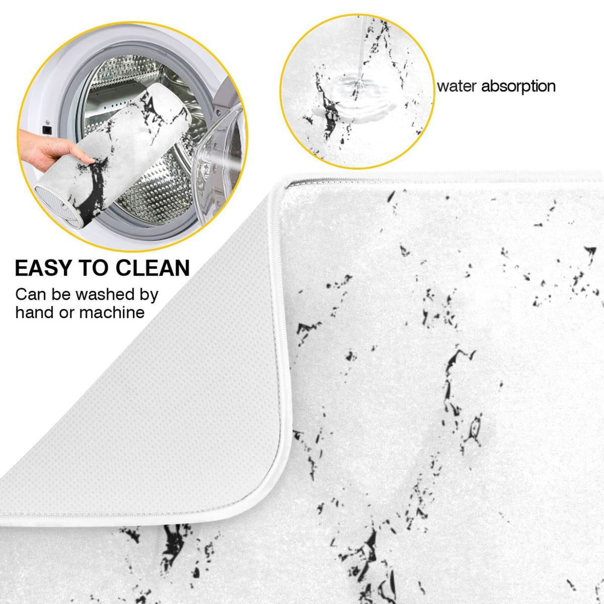 Super Absorbent Dish Drying Mat (White Marble / 16" x 18")
