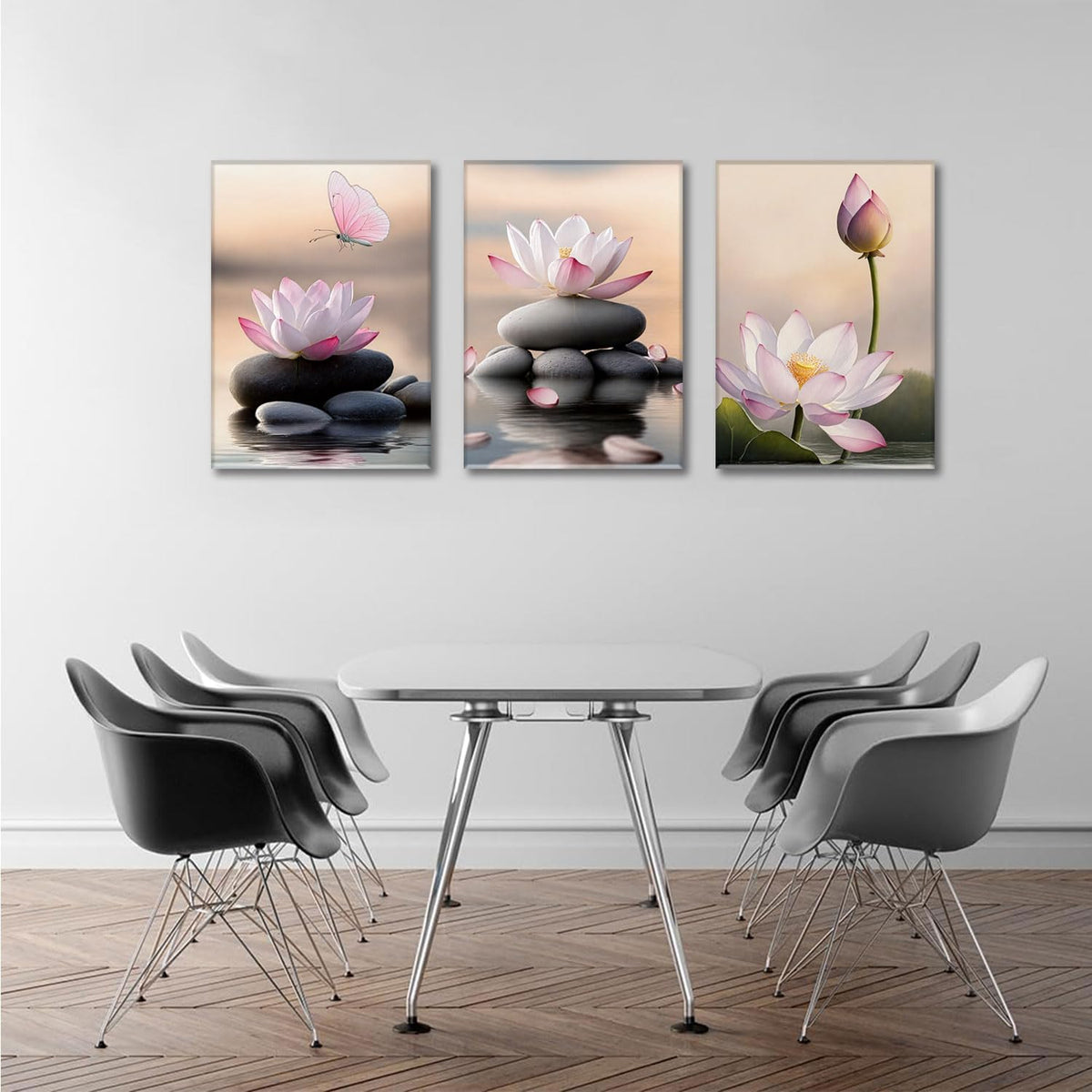 3 Piece Lotus Flower Wall Art Zen Bathroom Wall Decor Spiritual Canvas Art Yoga Room Pink Lotus Pictures Meditation Paintings Spa Artwork For Living Room Bedroom (Lotus Pink / 16x24in)
