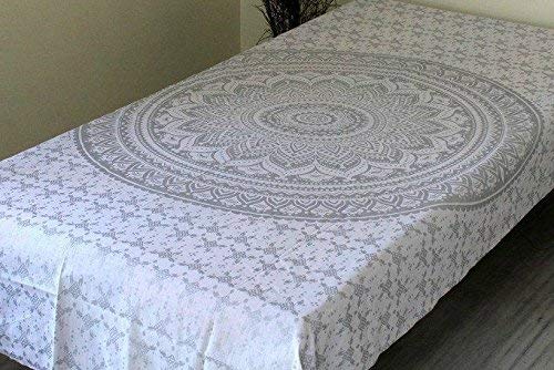 Tapestry Wall Hanging Hippie Ombre Mandala Bohemian Hippy Metallic Shine Intricate Indian Tapestries Bedspread 54 x 82 Inches (82"L x 54"W / Silver)