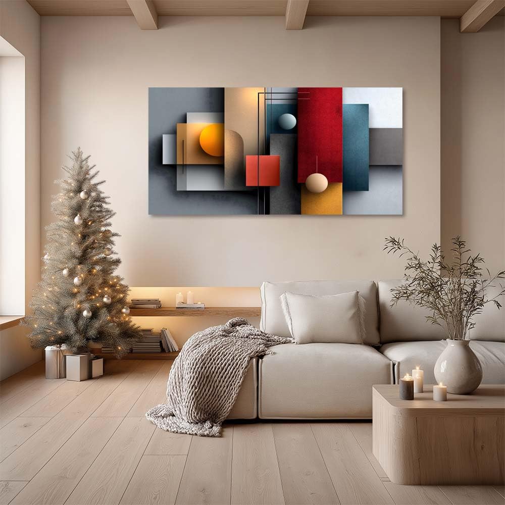 Modern Abstract Geometric Canvas Wall Art Bauhaus Painting Flat Print Gallery Wrapped Colorful Artwork for Living Room Bedroom Bathroom Decor (Abstract / Red Abstract 10 / 40"L x 20"W)