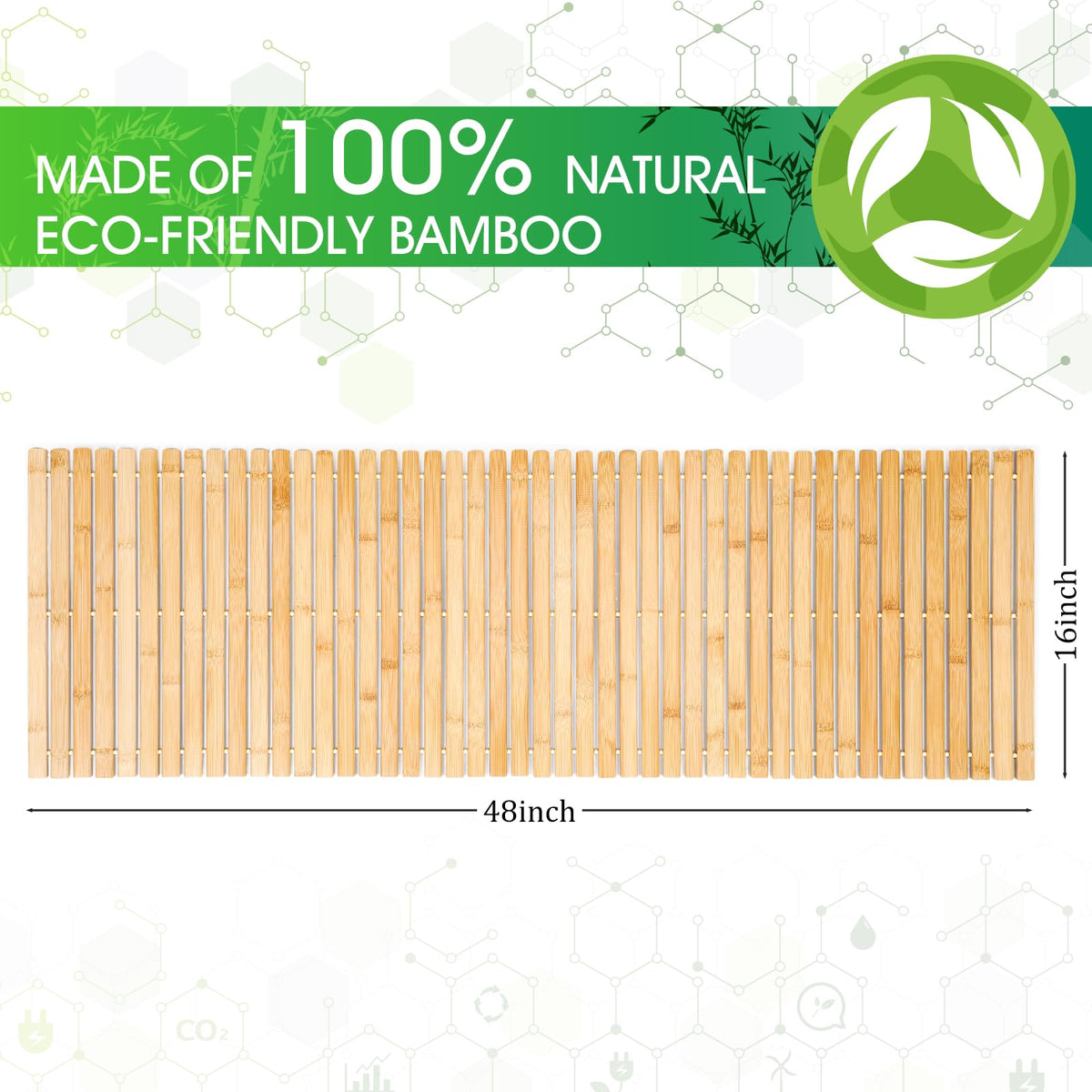 Bamboo Bath Mat Large Long Wood Bath Mat (Natural Slat)