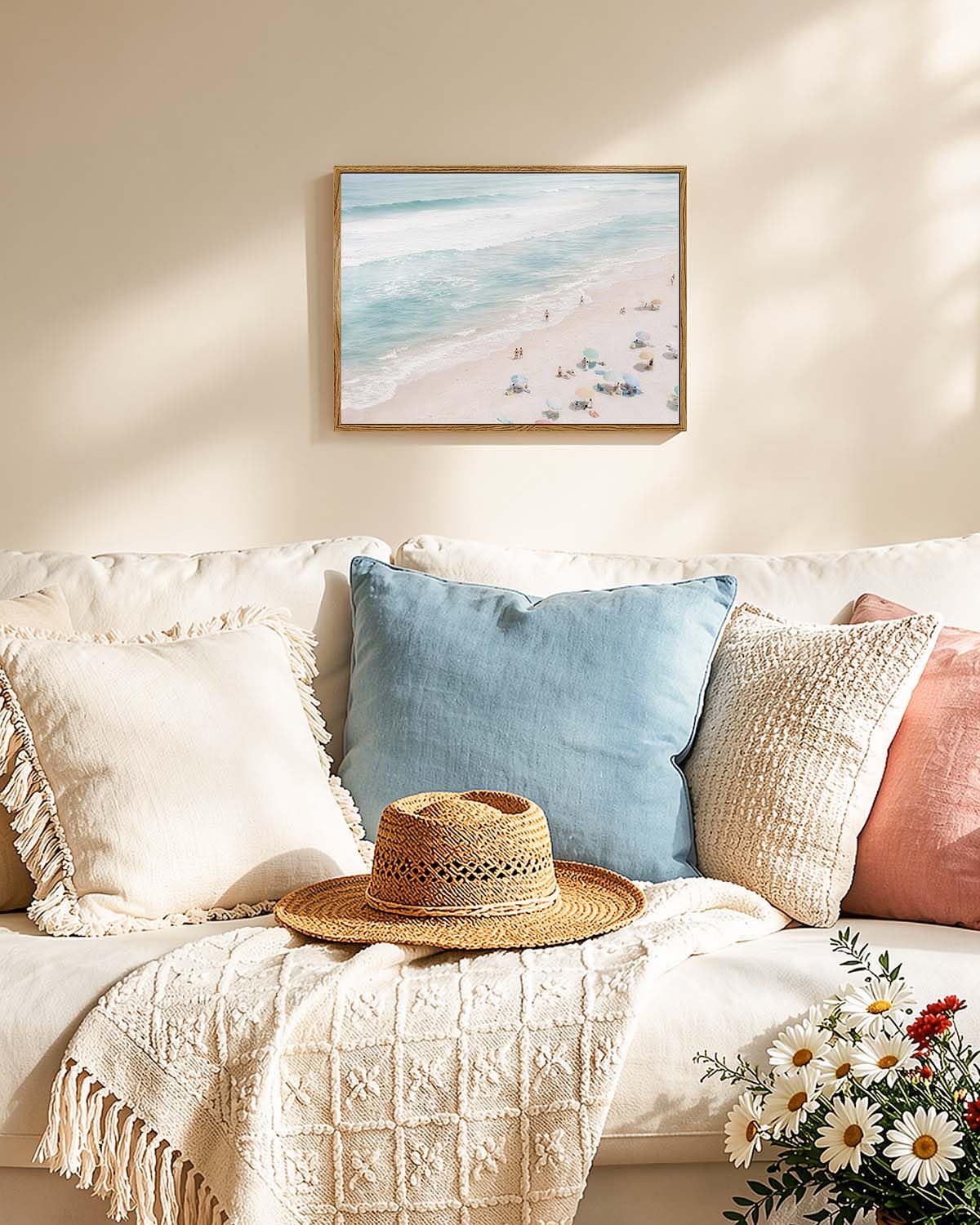 Framed Relaxing Summer Vibe Beach Wall Art (Light Beach / 16"L x 12"W)