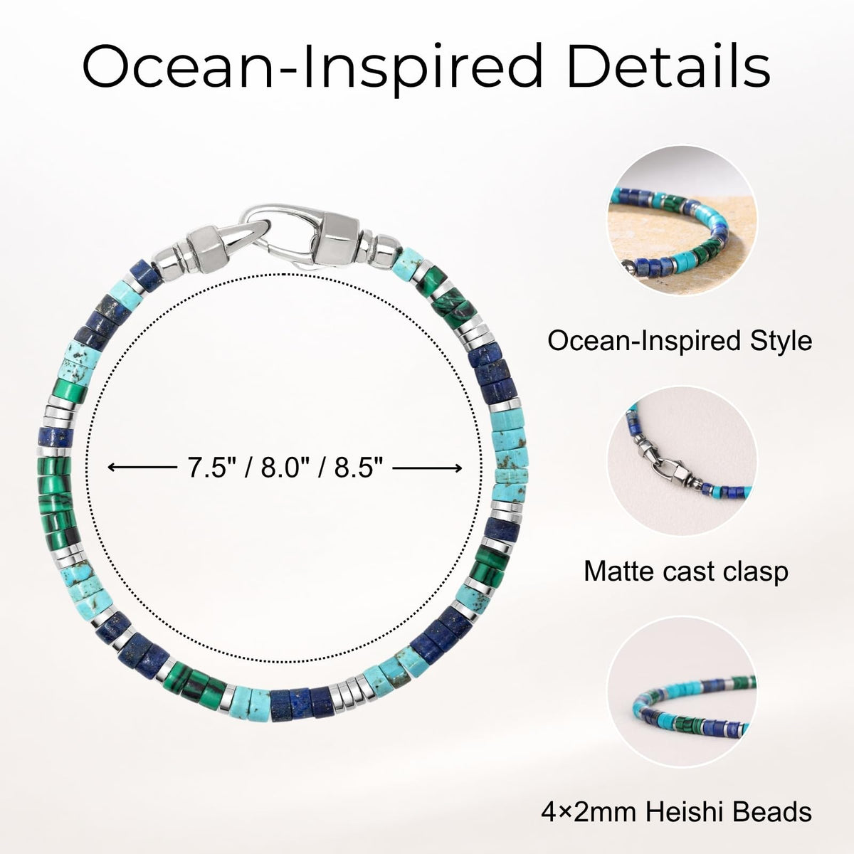 Heishi Beaded Bracelet for Men (Ocean / 8")