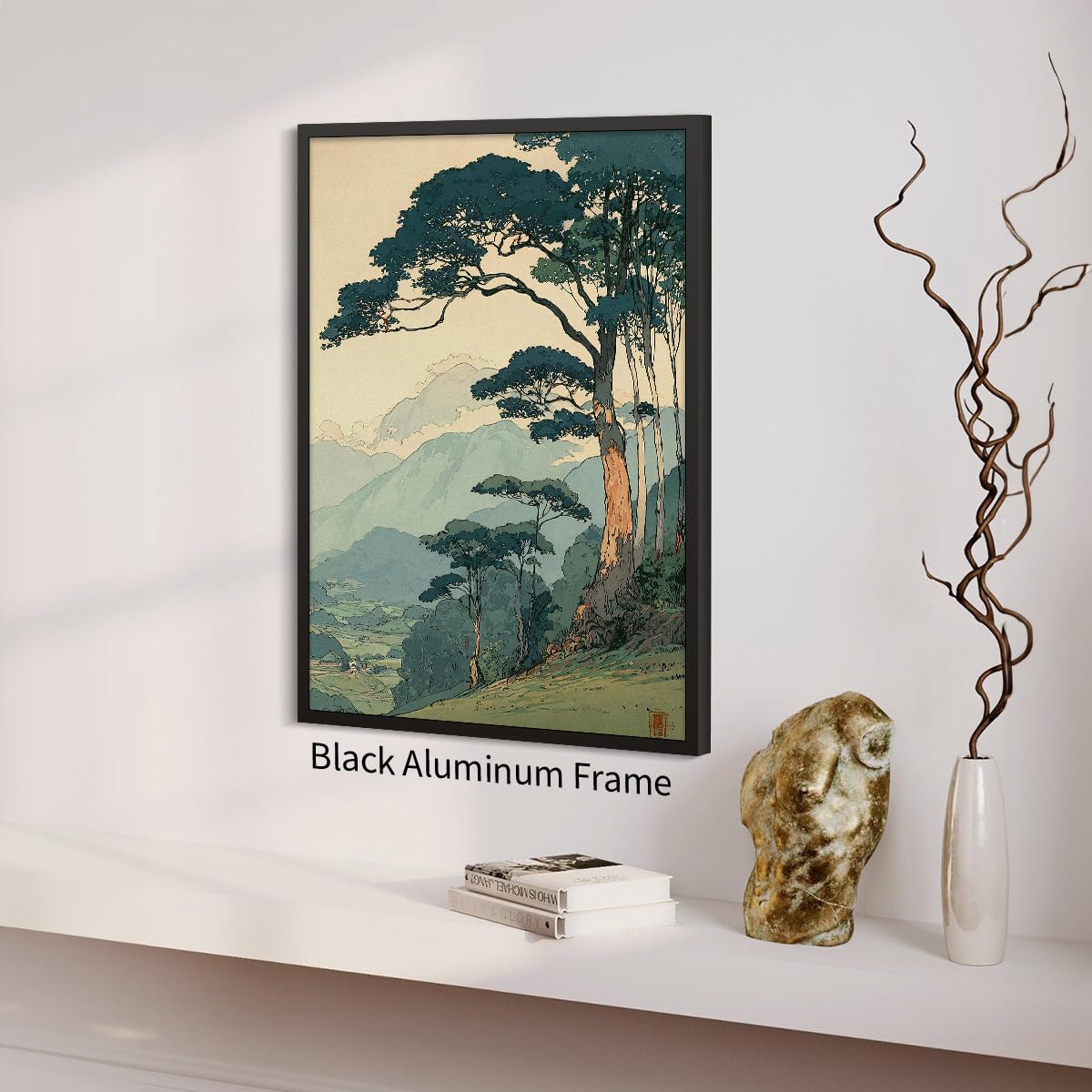 Japanese Forest Black Framed Wall Art Asian Tranquil Mountain Landscape Posters 20x30 inch Vintage Nature Tree Scene Prints Modern Ukiyo (Black Framed / Japanese Prints / 30"L x 20"W)