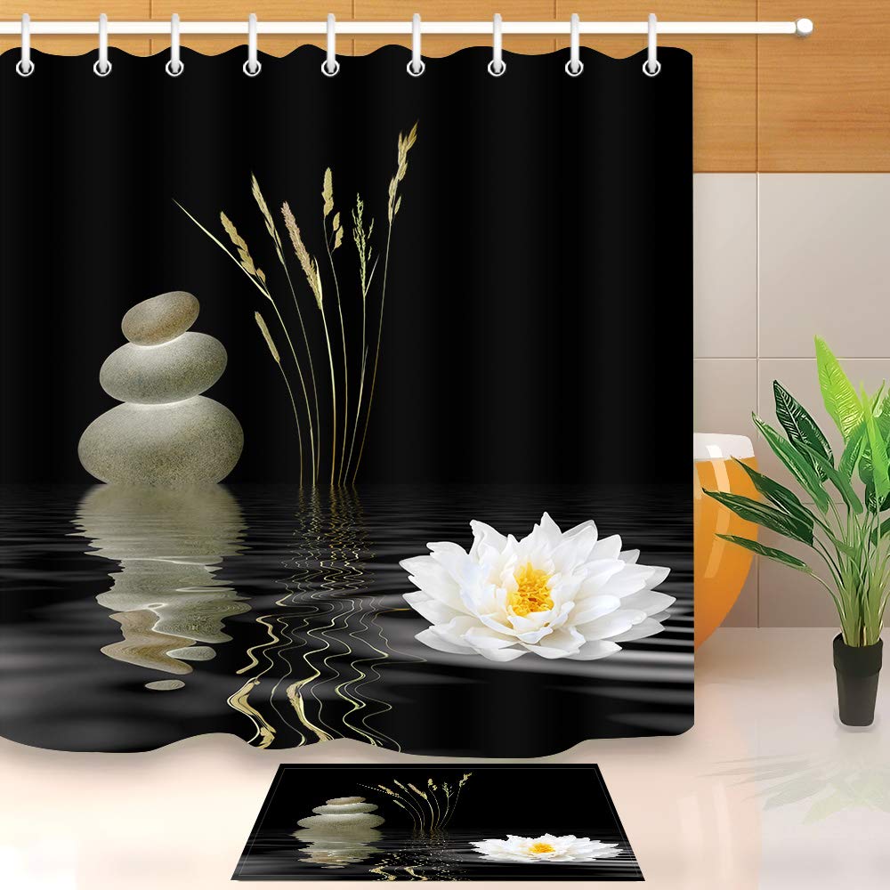 Zen Stone Shower Curtain (Black / 72"W x 78"L (Pack of 1))