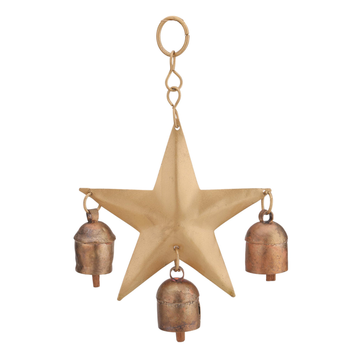 Wind Chime for Outside with 3 Rustic Cow Bells (Golden Star Chime)