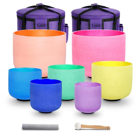 Chakra Tuned 432hz Set of 7 Color Quartz Crystal Singing Bowls 6 (Set of 7, 6-12 inches / 7 color)