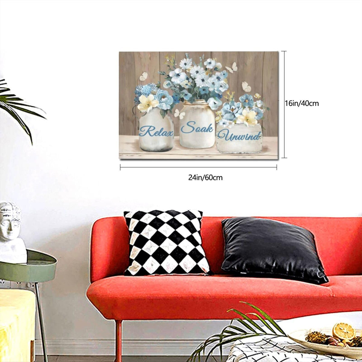 Farmhouse Flower Rustic Blue Floral Canvas Painting Prints (Blue Flower / 24"L x 16"W)