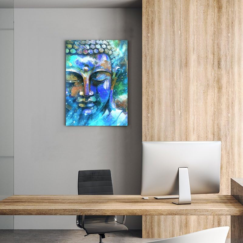 Blue Buddha Meditation Yoga Room Decor Hd Print Canvas Wall Art Spiritual Healing Gifts for Family and Friends Bedroom Room Zen Decor Framed 8"X12" (12"L x 8"W / Frame-8)
