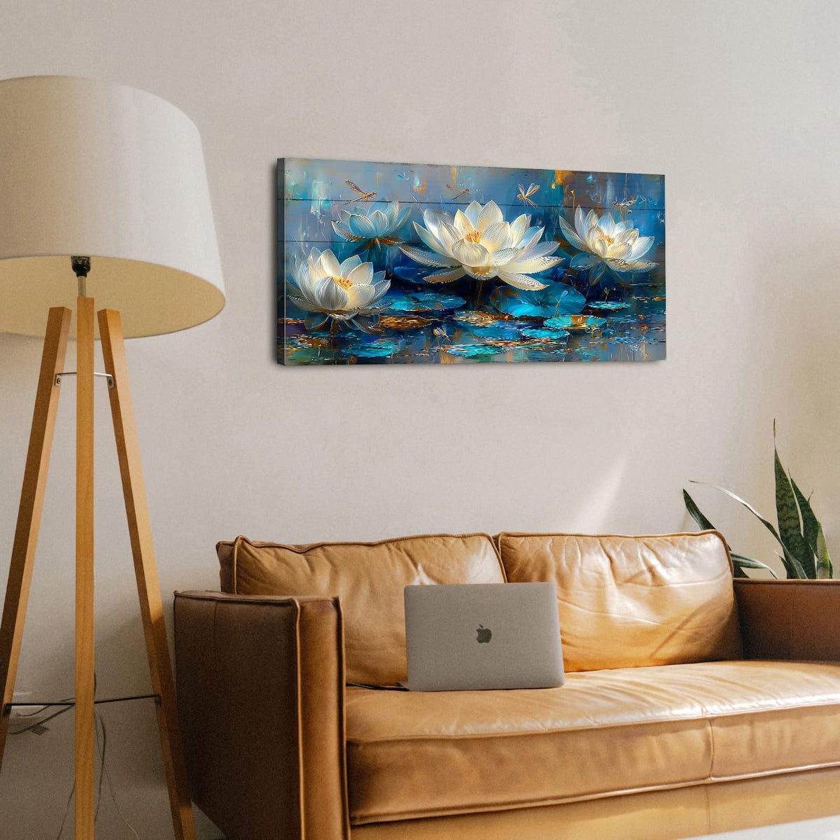 Blue Pond Lotus Flower Wall Art Abstract Zen Wall Decor Nature Plant Picture for Bedroom Watercolor Dragonfly Botanical Leaves Canvas Prints Modern Artwork Living Room Meditation Decorations 20x40" (40"L x 20"W / Lotus Flower)