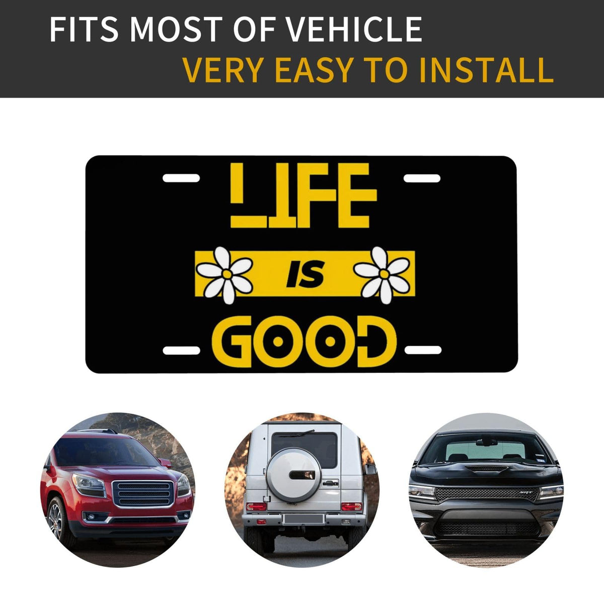 Life is So So Good White Daisy Floral Front License Plate Aluminum Decorative License Plates Metal Car Plate 6"X12" Novelty Vanity Tag Cover with 4 Holes Car Decor Accessory (Blue / 6 X 12 Inch)