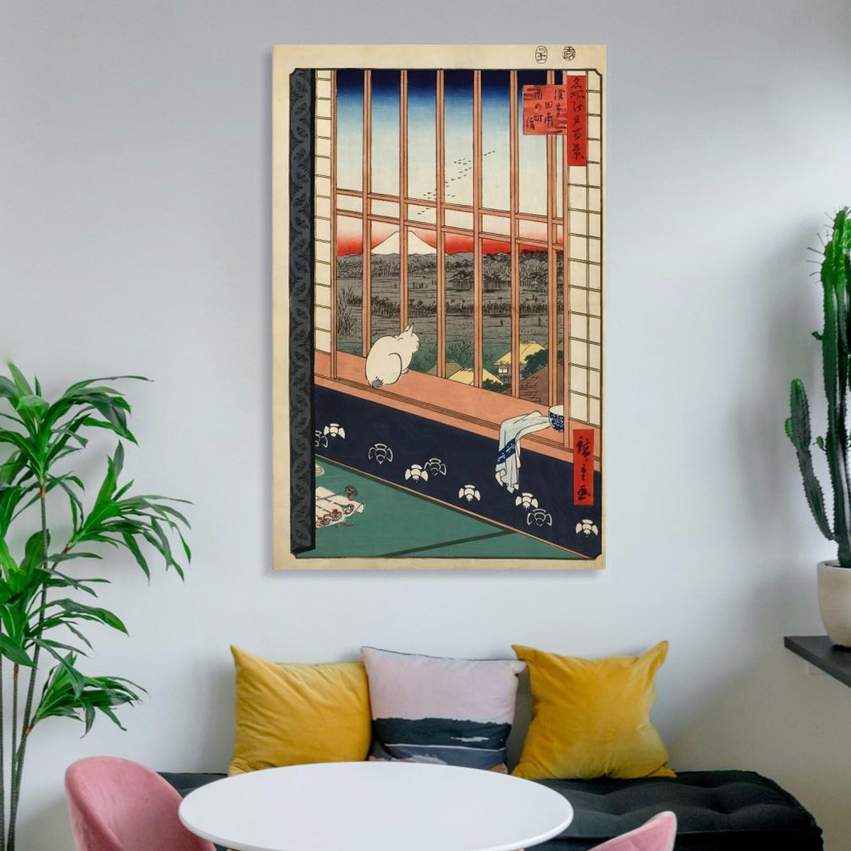 Japanese Ukiyoe Cat Window Sunset Mount Fuji Canvas Printing Wall Art Prints Vintage Hiroshige Style Poster Zen Landscape Wall Decor Posters Living Room Bedroom Study 20x30inch (style-11 / 20x30inch(50x75cm) Unframe)
