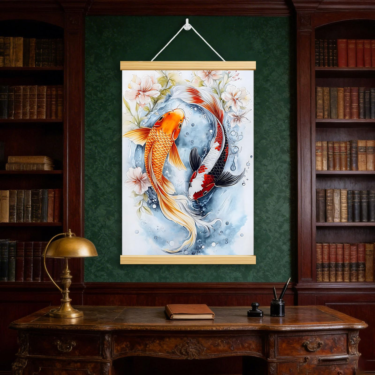 Koi Fish Canvas Wall Scroll (White)