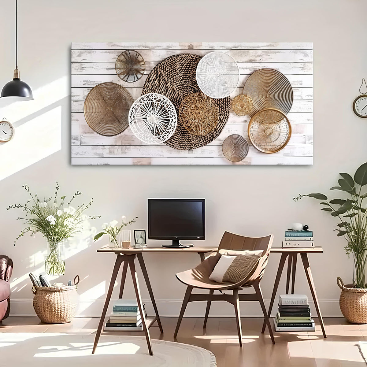 Boho Abstract Canvas Wall Art for Kitchen Picture for Dining Room Rustic Neutral Geometric Basket Painting Wall Decor Farmhouse Prints Minimalist Poster Artwork Home Bedroom Decorations 30x60” (60"x30"x1 / ABSTRACT02)