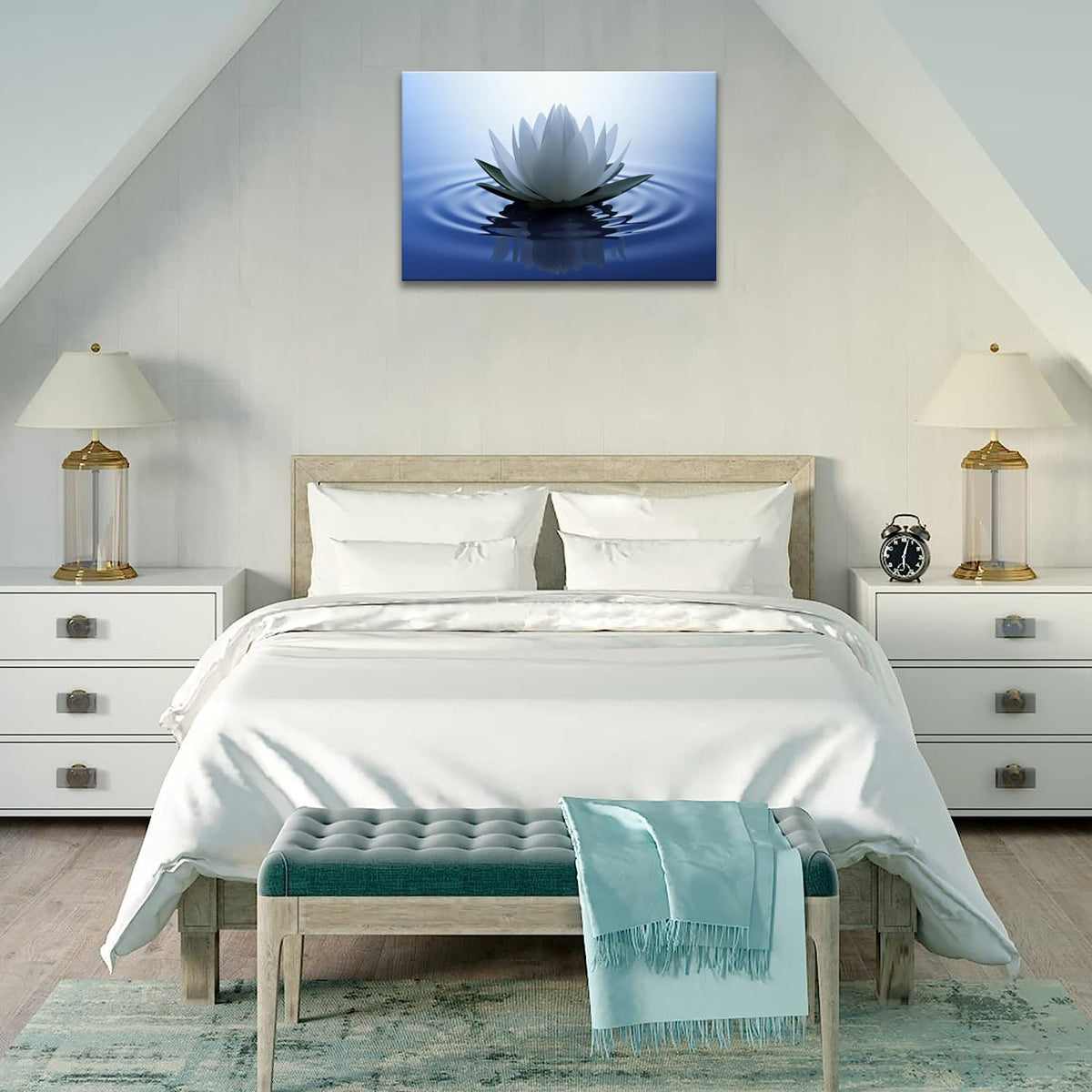 White Lotus Wall Art Canvas Pictures Print Spiritual Meditation Artwork Poster for Yoga Room Bathroom Zen Spa Photo Decor Framed Ready to Hang (16"L x 24"W / Lotus 05)