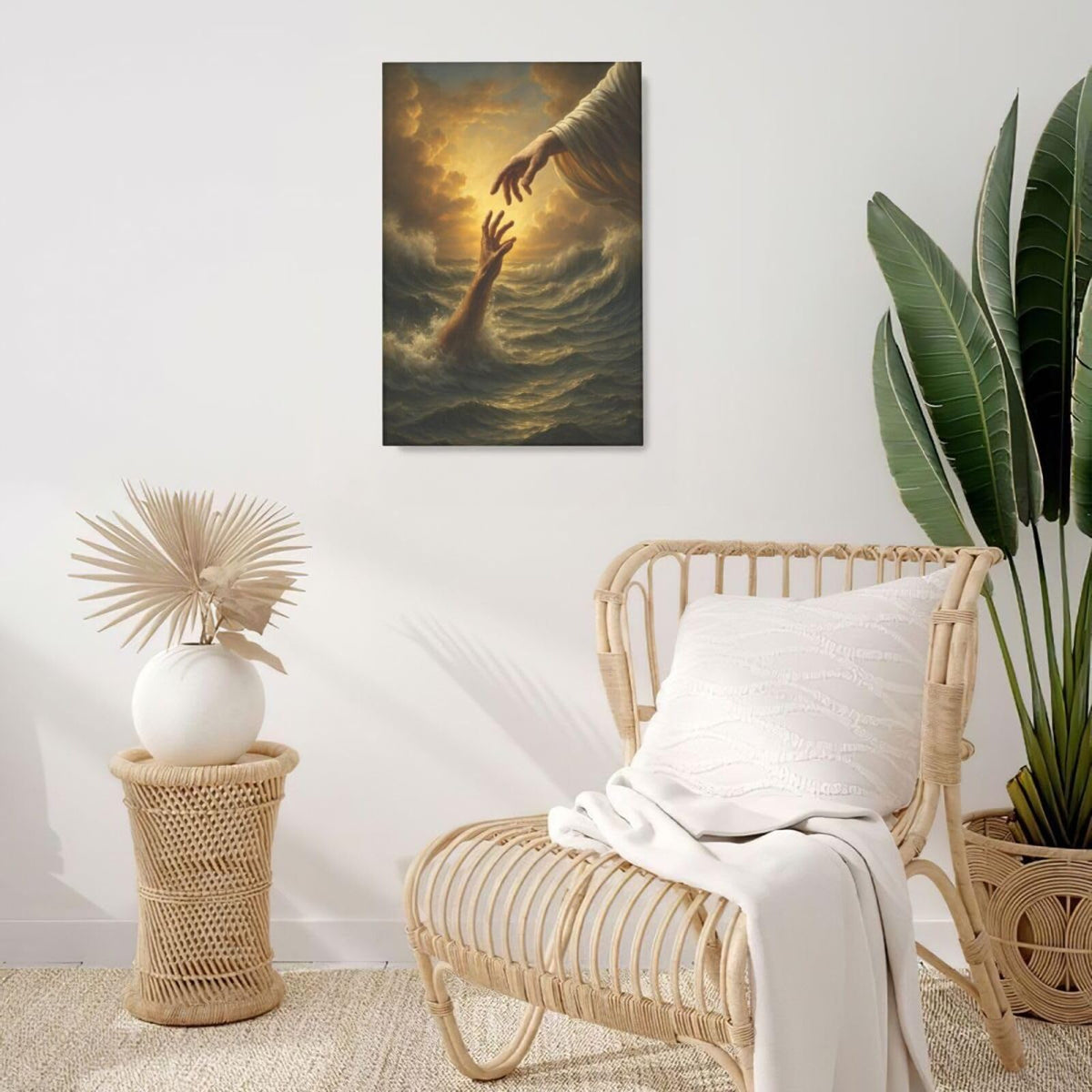 Jesus Wall Art Christian The Hand of God Wall Decor Religious Bible Canvas Paintings Pictures Christ Prints Artwork Framed Decorations For Church Prayer Room Bedroom Living Room Gifts 16" x 24" (Jesus / 24"L x 16"W)