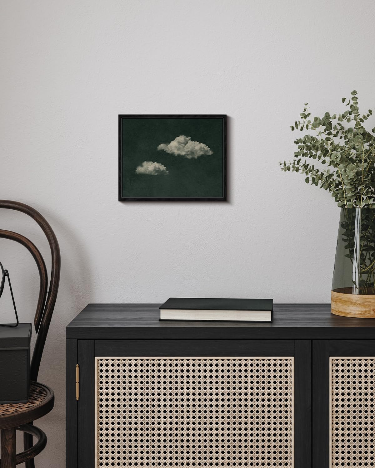 Vintage Framed Canvas Wall Art Dark Blue Moody Cloud Painting (Two Clouds / 10"L x 8"W)