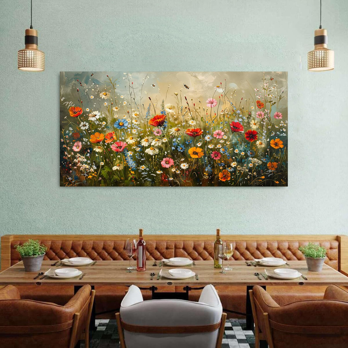 Rustic Wildflower Canvas Wall Art Country Botanical Picture Aesthetic Garden Flowers Landscape Painting Prints Artwork for Living Room French Poster Girls Bedroom Bathroom Sofa Home Decoration 30x60 (57.8"L x 30"W / Wildflowers)