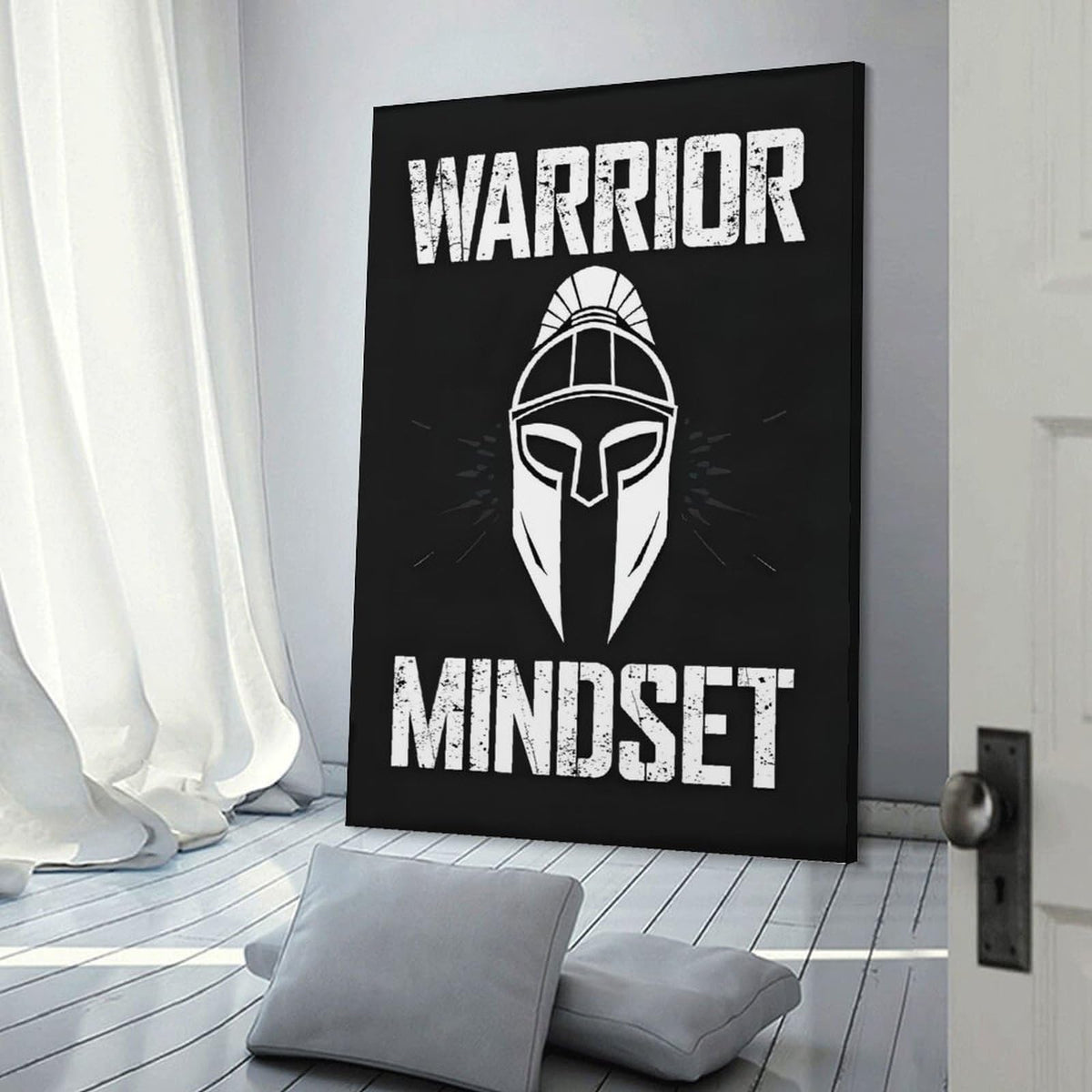 Warrior Mindset Spartan Helmet Canvas Printing Wall Art Prints Wall Decor Posters Black White Minimalist Gym Fitness Motivation Living Room Bedroom Office Training Decor 16x24inch (style-4 / 16x24inch(40x60cm) Frame)