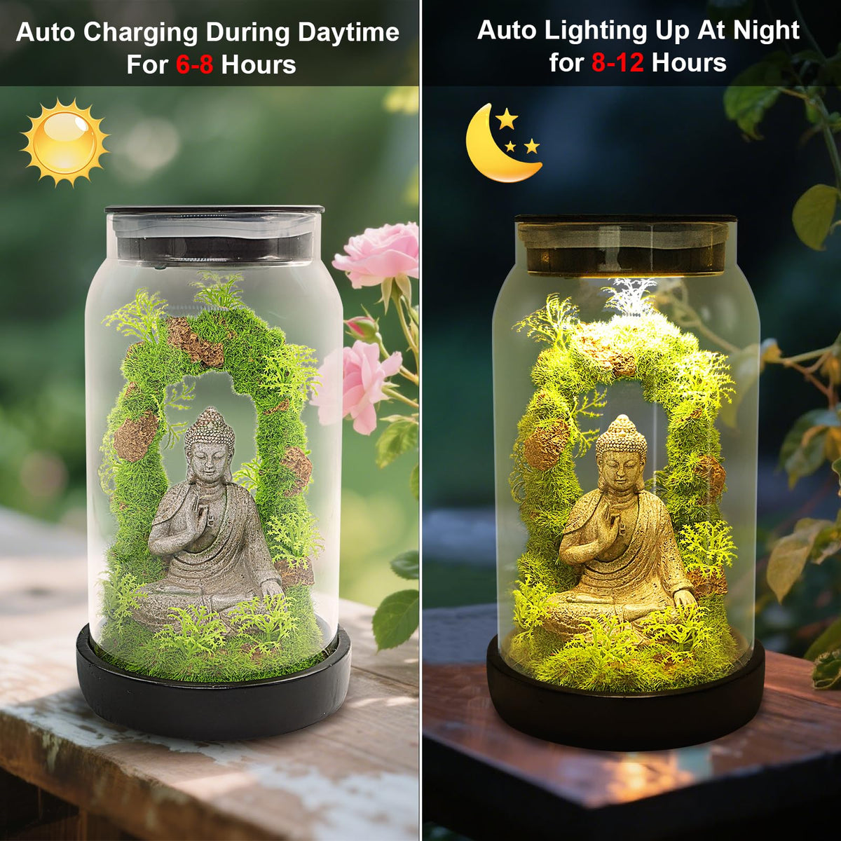 Solar Garden Buddha Statue (Warm White)