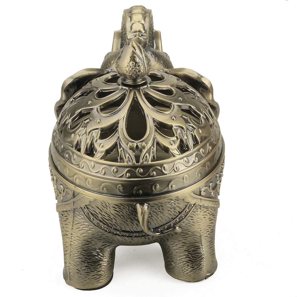 Metal Backflow Incense Holder Elephant Cone Coil Incense Burner Ash Catcher with Lid (Bronze)